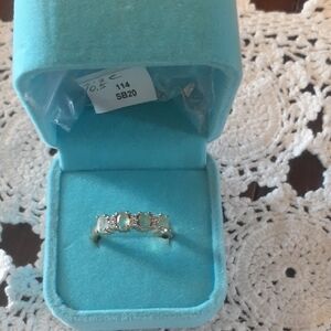 Sterling Silver 925 (2.89g) Emerald Light Green Five Stone Ring  Size 10.5